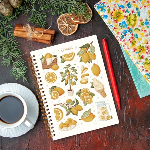 JXREQ Lemon Notebook Journal Gifts for Women Lemons Lover, School Office Supplies Journaling Notebooks for Note Taking Writing, Cottagecore Summer Fruit Spiral Notebooks 5.5x8.3 - color: Fruit 6