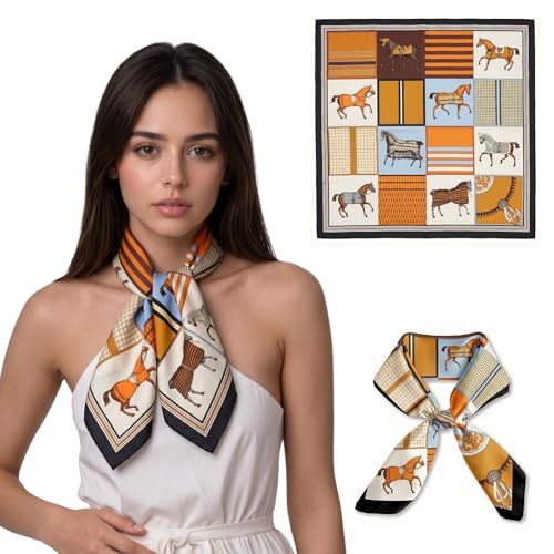 Seawhisper Premium Printed Satin Silk-Like Neck Scarf for Women Square 26" - color: Orange