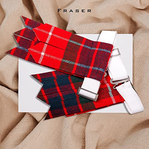 Kilt Flashes for Men with Heavy Buckle Adjusters, Plain & Tartan Kilt Sock Flashes. - color: Fraser