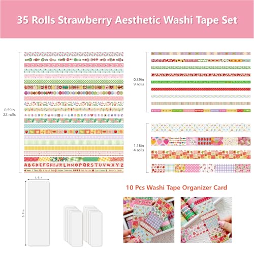 Washi Tape Set - 35 Rolls 2M Per Roll Strawberry Pastel Cute Scrapbook Tape - color: Colorful Strawberry Farm