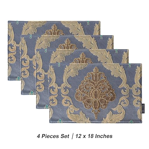 Loom and Mill Luxury Damask Placemats Double Layer, Set of 4, Grey Blue - color: Grey Blue_peyton, size: 4 Pieces