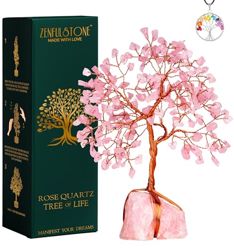Rose Quartz Crystal Tree for Love & Healing Décor for Home and Office | Handmade Bonsai for Emotional Support & Harmony as Symbol of Piece for Loved Ones Gift for her - color: Rose Quartz Copper Wire Crystal Base