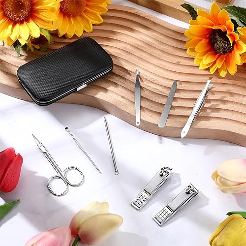 Lasnten 100 Bulk Nail Clipper Set Bulk Manicure Kit Stainless Steel Pedicure Professional Nail Care Kit with Travel Case Portable Grooming for Husband Men Women Family(Black,8 in 1) - color: Black, size: 8 in 1