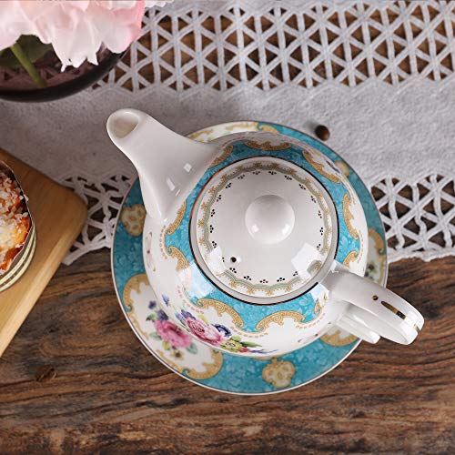 fanquare English Blue Porcelain Tea for One Set, Floral Teapot with Cup