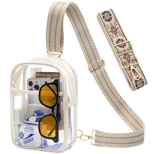 Clear Bag for Stadium Events, Clear Crossbody Sling Purse, 2 Straps - color: 1# beige, style: Style 1