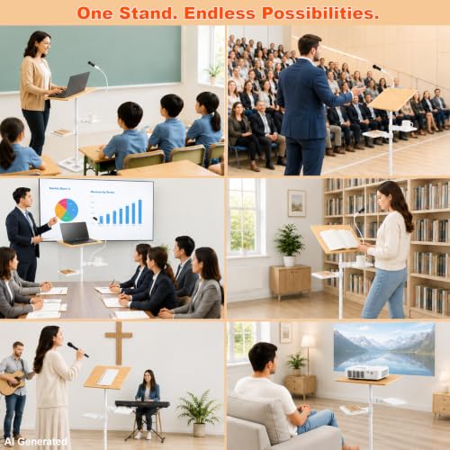 3-in-1 Wooden Music Stand, Metal Bracket Book Stand for Reading Podium
