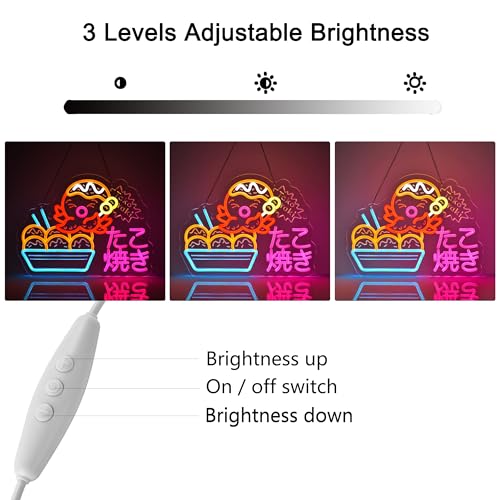 Takoyaki Octopus Neon Sign,Japanese Food LED Light Wall Decor Sign - color: Pink-Takoyaki