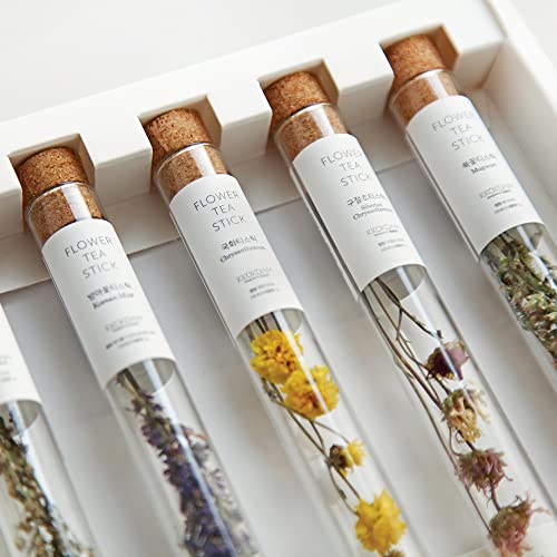 KKOKDAM Premium Flower Korean Tea Stick Gift Set - 5 Handcrafted Blooming Herbal Tea Variety Pack in Glass Tubes, Caffeine-Free Women & Mom Gift Box