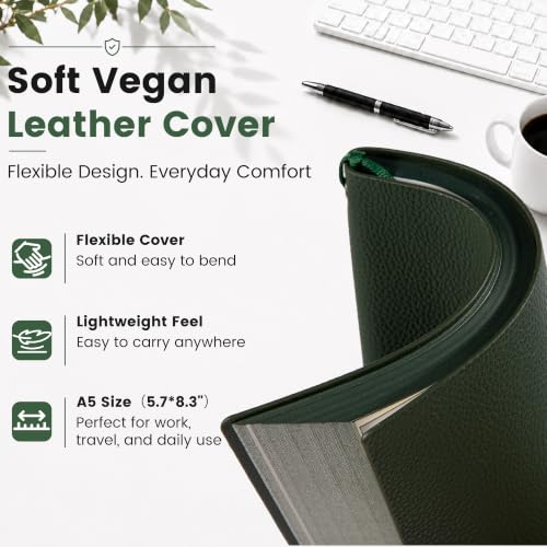 CAGIE College Ruled Journal for Men & Women, Softcover A5 Leather Notebook - color: Green, size: 1 Pack