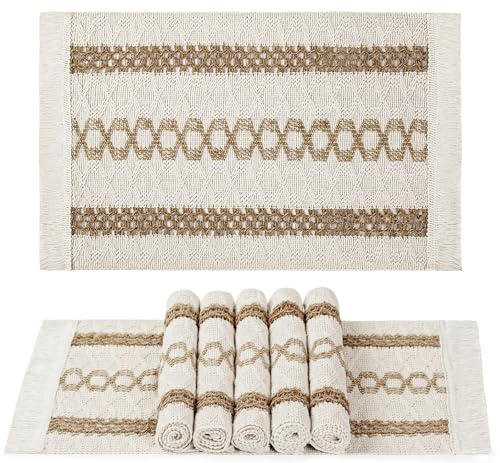 Ruvanti Placemats Set of 6, 17.5"x11.5" Polycotton Place Mats - Tri Stripe - color: Tri Stripe