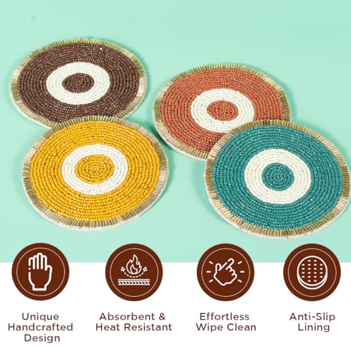 Folkulture Fall Coasters Set of 4 for Drink Non Slip, Easy to Clean - 4 Inch - color: Round Evil Eye Enchanment
