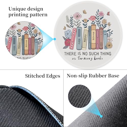 Hancynir Book Floral Round Mouse Pad, Small Cute Mousepad for Office Desk - color: Books Floral