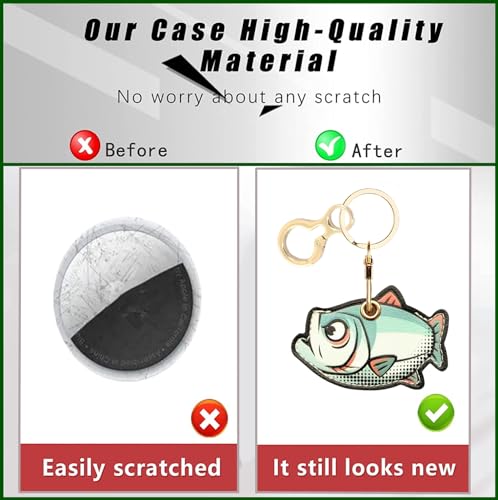 BORKUANA PU Leather Keychain Holder Protective Case Compatible with AirTag - color: Fish 3