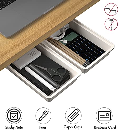 SVNNELP 2Pack Under Table Desk Drawer Storage Organizer Slide Out, Hidden Self-Adhesive Under Desktop Pencil Tray Drawer for Office,Classroom,Kitchen(S/white） - size: S