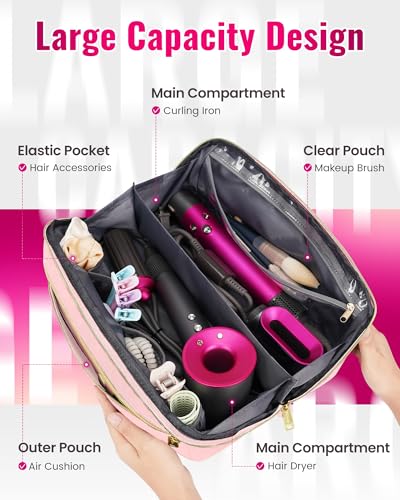 Mancro Hair Tools Travel Bag, Carrying Case Compatible with Shark Glam - color: Pink, size: X-Large