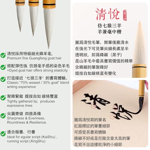 Professional Chinese Calligraphy Set, Calligraphy Brush, 250ml Light-Glue Ink, 50pc Paper, Inkstone, Gift for Lunar New Year Chinese Gift Set Sumi set with Portable Felt Mat (5pcs Set) - color: Font 9cm
