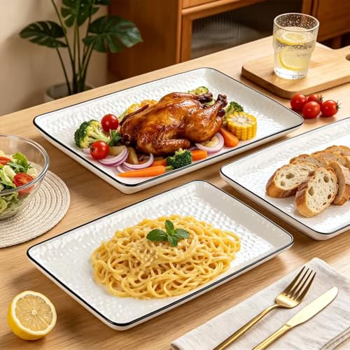 Serving Platters, 16/14.3/13.1Inches Large Serving Dishes for Entertaining, Rectangular Serving Tray, Ceramic Serving Dish, White Platters for Serving Food, Appetizers, Entertaining, Party, Set of 3