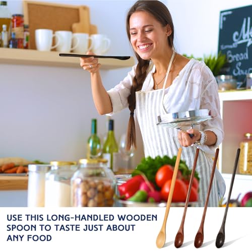 4 Pcs Wooden Tasting Spoons Long Handle 13 x 1.3 Inch for Cooking - size: 13 x 1.3 Inch