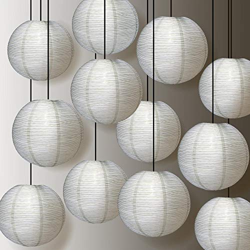 Paperlanternstore.com 12 PACK - 12 Inch White Fine Line Premium Even Ribbing Paper Lantern, Extra Sturdy - color: White Fine Line (12-pack), size: 12 Inch