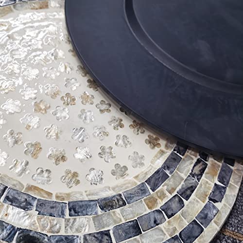 i-lan Set of 2 Mother of Pearl Charger Plates, 13 Inch Dark Blue Capiz Shell Inlay Wood Decorative Placemats for Dining Table, Modern & Rustic Table Setting for Party, Wedding and Home Decor - style: Style 7