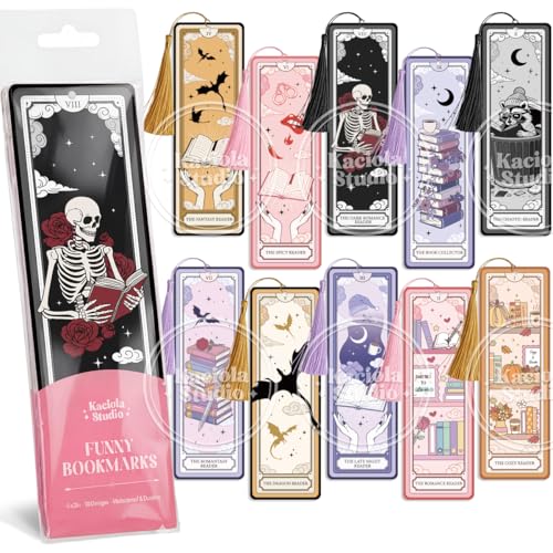Kaciola Studio 10PCS Tarot Bookmarks, Funny Bookmarks for Women, Double Sided Fantasy Booklover Gifts, Cute Gifts for Romance Reader Friends Girls (Skeleton) - color: Tarot