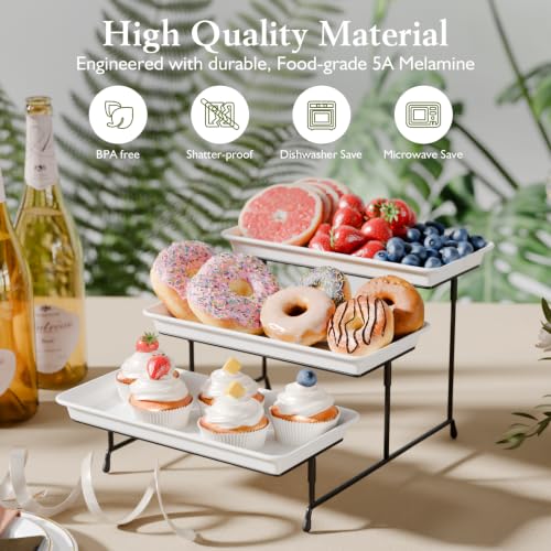 Bumusty 3-Tier Melamine Serving Tray Set, 11.5 x 5.6 in, Black Stand - color: Black, size: 11.8" x 5.7"