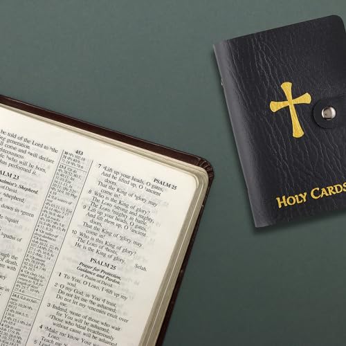 Needzo Black Holy Card Holder, Travel Booklet for Prayer Cards, 20 Double Sided Sleeves, 3 ½ x 5 ¼ Inches