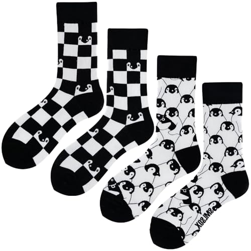 2 Pairs Cartoon Animal Crew Socks Fun Cotton Mid Calf Socks for Women - color: Penguin
