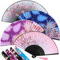 Zonon 4 Pack Hand Held Folding Fans for Women Silk,Retro and Elegant - style: Retro and Elegant