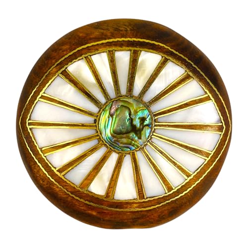 Handmade Natural Wooden Compact Mirror with Abalone Shell and Mother of Pearl Inlay- Magnifying Make Up Mirror- Unique Gift for Valentines Day- Personalized Gift for Her (Evil Eye) - color: Evil Eye
