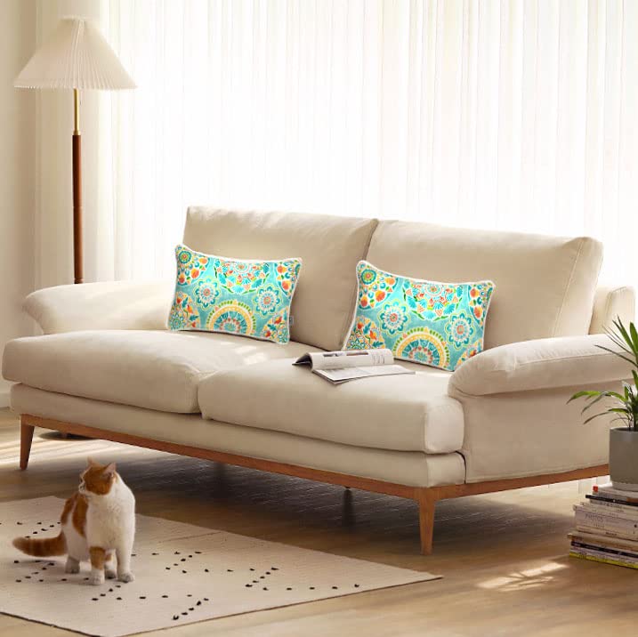 FUNHOME Outdoor Lumbar Pillow Covers 12X20 Inch, No Insert-Cyan Circle - color: Cyan Circle, size: 20"L x 12"W(No Insert)