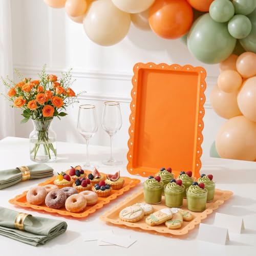 6 Pcs Orange Serving Trays Plastic Food Platters - color: Orange