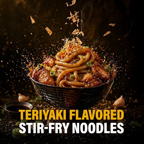 Nongshim Yaki Udon Teriyaki, Stir-Fry Korean Instant Udon Noodles, 10 Pack