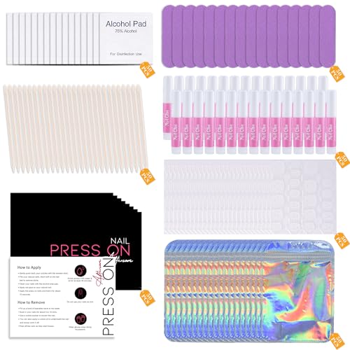 Press On Nail Tool Kit Nail Prep Kit Packaging (50pcs in Purple) - size: 50pcs in purple