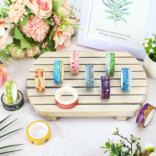 Whaline 12 Rolls Holiday Monthly Washi Tape Seasonal Masking Tape Set 12 Months of The Year Decorative Wrapping Paper Tapes Boxed for Scrapbook Journal DIY Crafts - style: Holiday