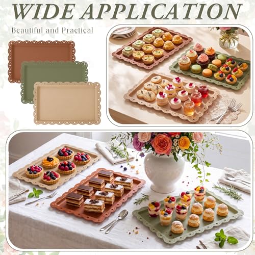 6 Pcs Brown and Sage Green Serving Trays Plastic Food Platters - color: Brown and Sage Green
