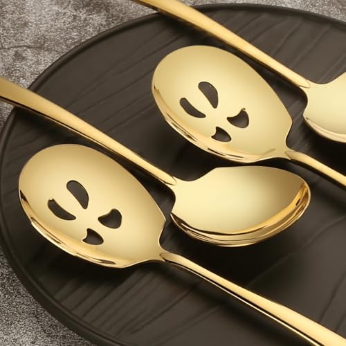 Serving Spoons Set, 9.14 Inch Slotted Spoons,Stainless Steel Gold kitchen Utensils set for Buffet(6Pack,Gold) - size: 3 Spoons, 3 Slotted，Gold-new