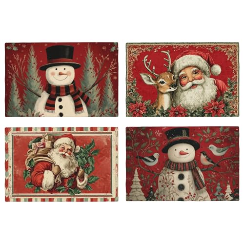 Santa Claus Snowman Table Placemats Set of 4 Place Mats Linen Wipeable Placemats Waterproof Rectangle Table Mat for Kitchen Dining Dinner 18 X 12 Inch - color: Santa Claus Snowman