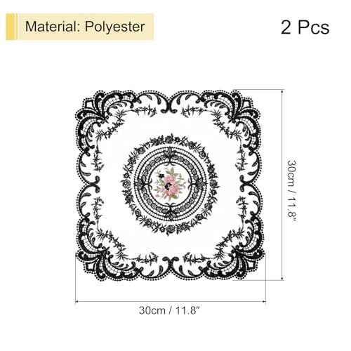 uxcell 2Pack Retro Lace Placemat 12x12-in Square Embroidered Table Place Mats French Crochet Doilies Coasters Cup Mat for Home Wedding, Black - color: Black
