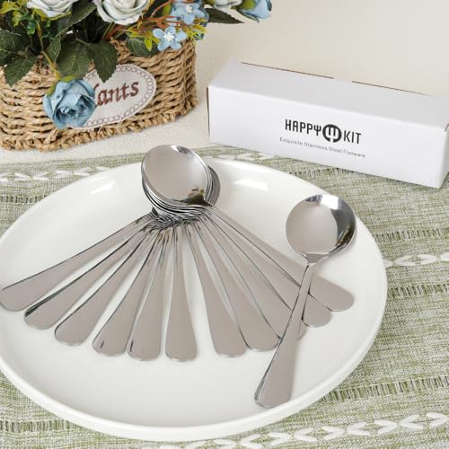 Soup Spoons, 12pcs Stainless Steel Spoons Heavy-Weight Round Spoon Flatware - size: 12 pcs