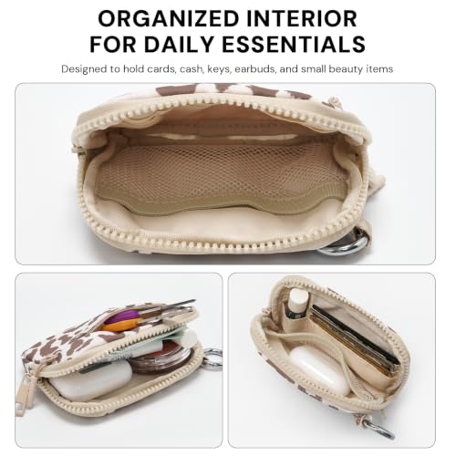Wristlet Wallet for Women with Clear ID Window, Zip Coin Purse and Keychain - color: Beige Leopard