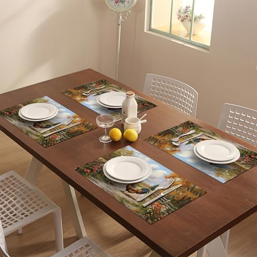 Farmhouse Rooster Placemats Set of 4, Farm Chicken Place Mats, Rustic Farm Coop Waterproof Washable Table Mats for Home Party Indoor Kitchen Dining Table Decoration 12x18 Inch - color: Rooster, size: Set of 4
