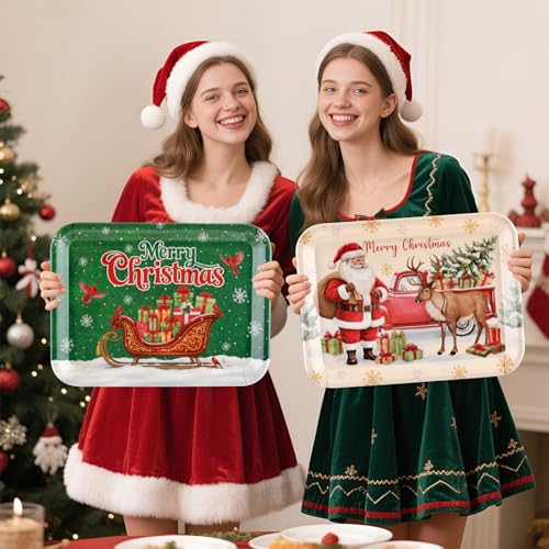 Vesici 4 Pcs Christmas Serving Trays 13x10 Inch Melamine Blue White Set - style: Christmas