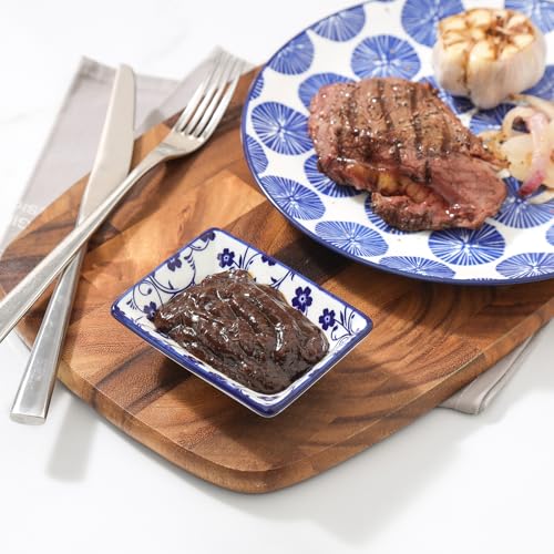 Selamica 3.75 Inch Ceramic Soy Sauce Dish, Set of 6, Vintage Blue - color: Vintage Blue, style: Rectangular