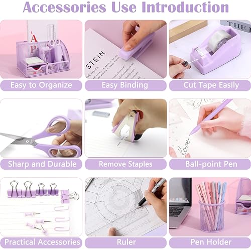 Scindaly Office Desk Accessories 12-Piece & Desk Organizers and Accessories - color: Purple