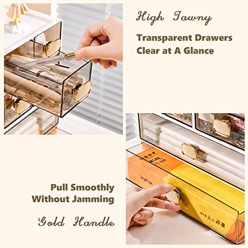 Desktop Storage Drawers, Stackable Countertop Organizer with Drawers - color: 4 Mixed Drawers, White