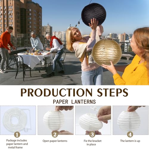 Paper Lanterns Party Decorations, 15 Pcs Black Gold White, 4-12 Inch - color: Black Gold