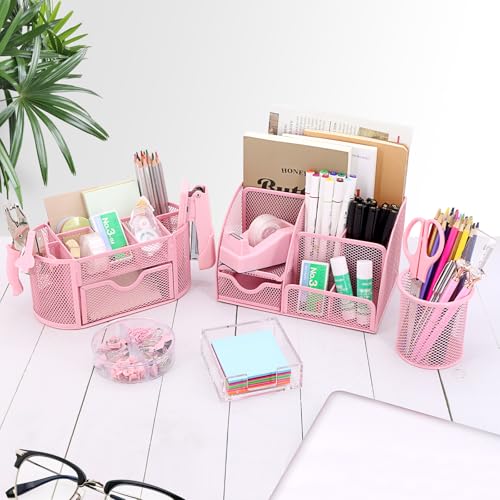 17 IN 1 Office Desk Organizer Set for Back to School Supplies Accessories - color: Pink