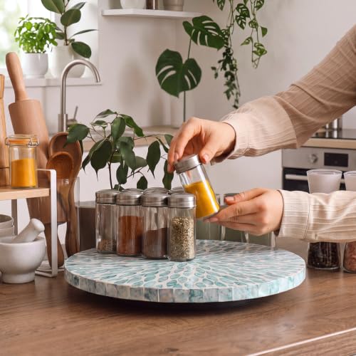 Reallnaive Mother of Pearl Lazy Susan, Round, Blue Floral Petal - color: Blue Floral Petal, style: Round