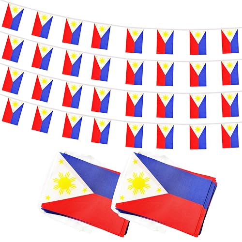 100 Ft Philippine String Flag - 76 Pcs Mini Banner Flags for Sports, Bars, School Festivals & Parties - color: Philippine
